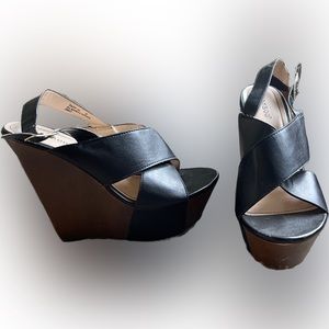 Bamboo brand black and brown wedges with open toe